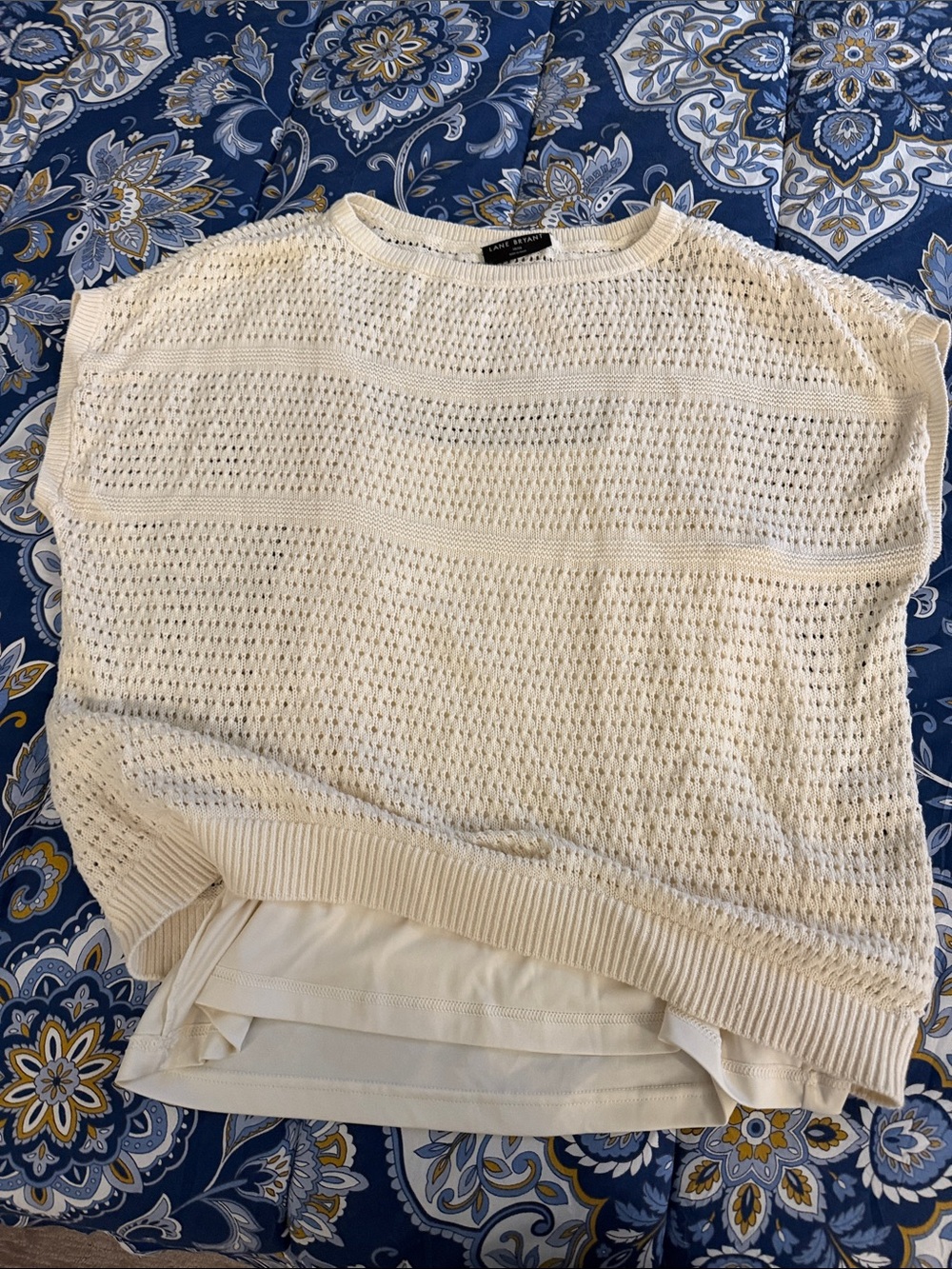 Lane Bryant Cream Open-Knit Short Sleeve Sweater Top
